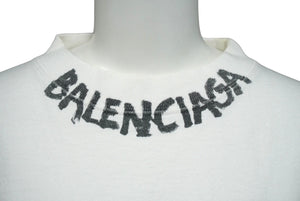 BALENCIAGA バレンシアガ 長袖Ｔシャツ 21SS サイズM モックネック ネックロゴ コットン ホワイト 646035 美品 中古 62069
