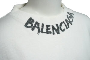 BALENCIAGA バレンシアガ 長袖Ｔシャツ 21SS サイズM モックネック ネックロゴ コットン ホワイト 646035 美品 中古 62069