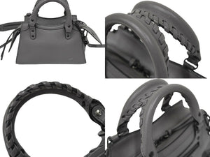 BALENCIAGA バレンシアガ ネオクラシック シティ ミニ ハンドバッグ 2WAY 638524 グレー レザー ブラック金具 良品 中古 62127