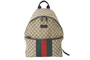 GUCCI グッチ リュック バックパック シェリーライン GGキャンバス 190278 ベージュ レザー シルバー金具 良品 中古 62174