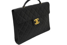 画像をギャラリービューアに読み込む, CHANEL シャネル マトラッセ ブリーフケース ビジネスバッグ キャビアスキン 2番台 ココマーク ゴールド金具 美品 中古 62193
