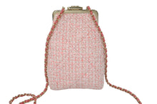 画像をギャラリービューアに読み込む, 極美品 CHANEL シャネル がま口ツイードチェーンショルダーバッグ 30番台 ピンク ホワイト ゴールド金具 中古 62209