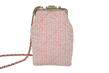 画像をギャラリービューアに読み込む, 極美品 CHANEL シャネル がま口ツイードチェーンショルダーバッグ 30番台 ピンク ホワイト ゴールド金具 中古 62209