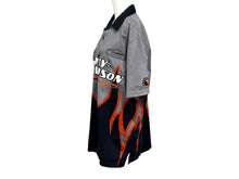 画像をギャラリービューアに読み込む, HARLEY DAVIDSON ハーレーダビッドソン 刺繍 半袖オープンカラーシャツ ファイヤーパターン グレー ブラック サイズS 美品 中古 4b006221