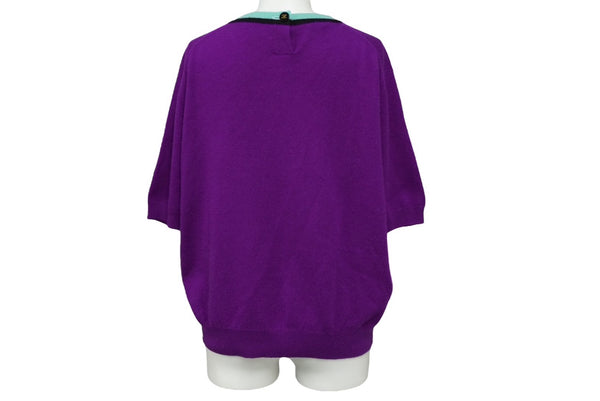 CHANEL Ensemble Knit Tops Short Sleeve T-shirt Cashmere Coco Mark Button Purple Good Condition Used 62216