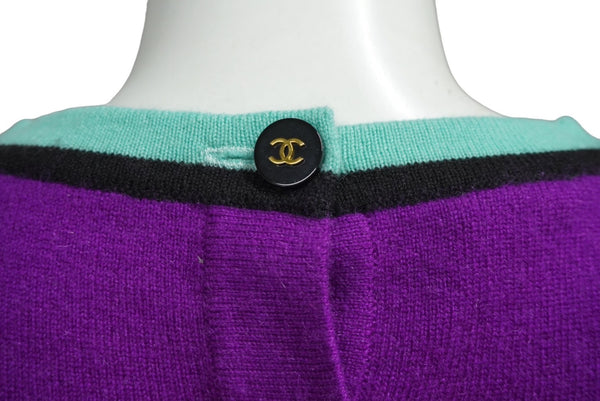CHANEL Ensemble Knit Tops Short Sleeve T-shirt Cashmere Coco Mark Button Purple Good Condition Used 62216