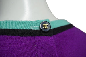 CHANEL Ensemble Knit Tops Short Sleeve T-shirt Cashmere Coco Mark Button Purple Good Condition Used 62216