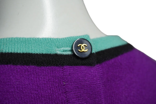 CHANEL Ensemble Knit Tops Short Sleeve T-shirt Cashmere Coco Mark Button Purple Good Condition Used 62216