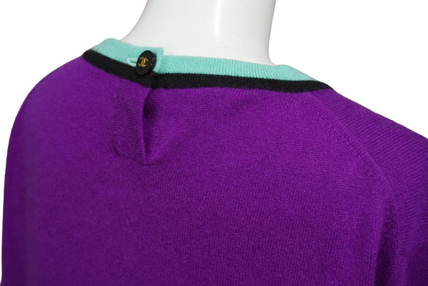 CHANEL Ensemble Knit Tops Short Sleeve T-shirt Cashmere Coco Mark Button Purple Good Condition Used 62216