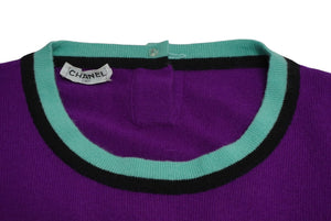 CHANEL Ensemble Knit Tops Short Sleeve T-shirt Cashmere Coco Mark Button Purple Good Condition Used 62216
