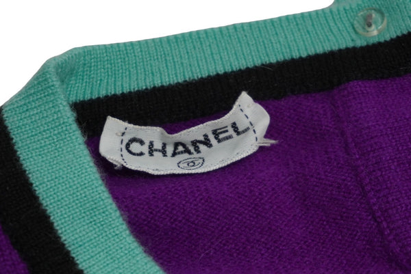 CHANEL Ensemble Knit Tops Short Sleeve T-shirt Cashmere Coco Mark Button Purple Good Condition Used 62216