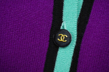 画像をギャラリービューアに読み込む, CHANEL シャネル アンサンブル ニット カーディガン カシミヤ ココマークボタン パープル 美品 中古 62227