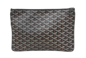 極美品 GOYARD ゴヤール セナ MM クラッチバッグ SENAT2MMLTY01CL01P PVC カーフスキン ブラック シルバー金具 中古 62234