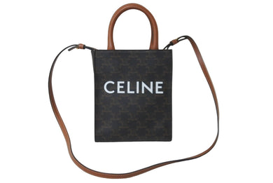 CELINE セリーヌ ミニ バーティカル トリオンフ キャンバス ハンドバッグ 2WAY 194372BZK ロゴプリント 美品 中古 62325