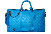 画像をギャラリービューアに読み込む, 極美品 LOUIS VUITTON ルイヴィトン モノグラム キーポル トリアングル 50 ボストンバッグ メッシュ ブルー M45048 中古 62354