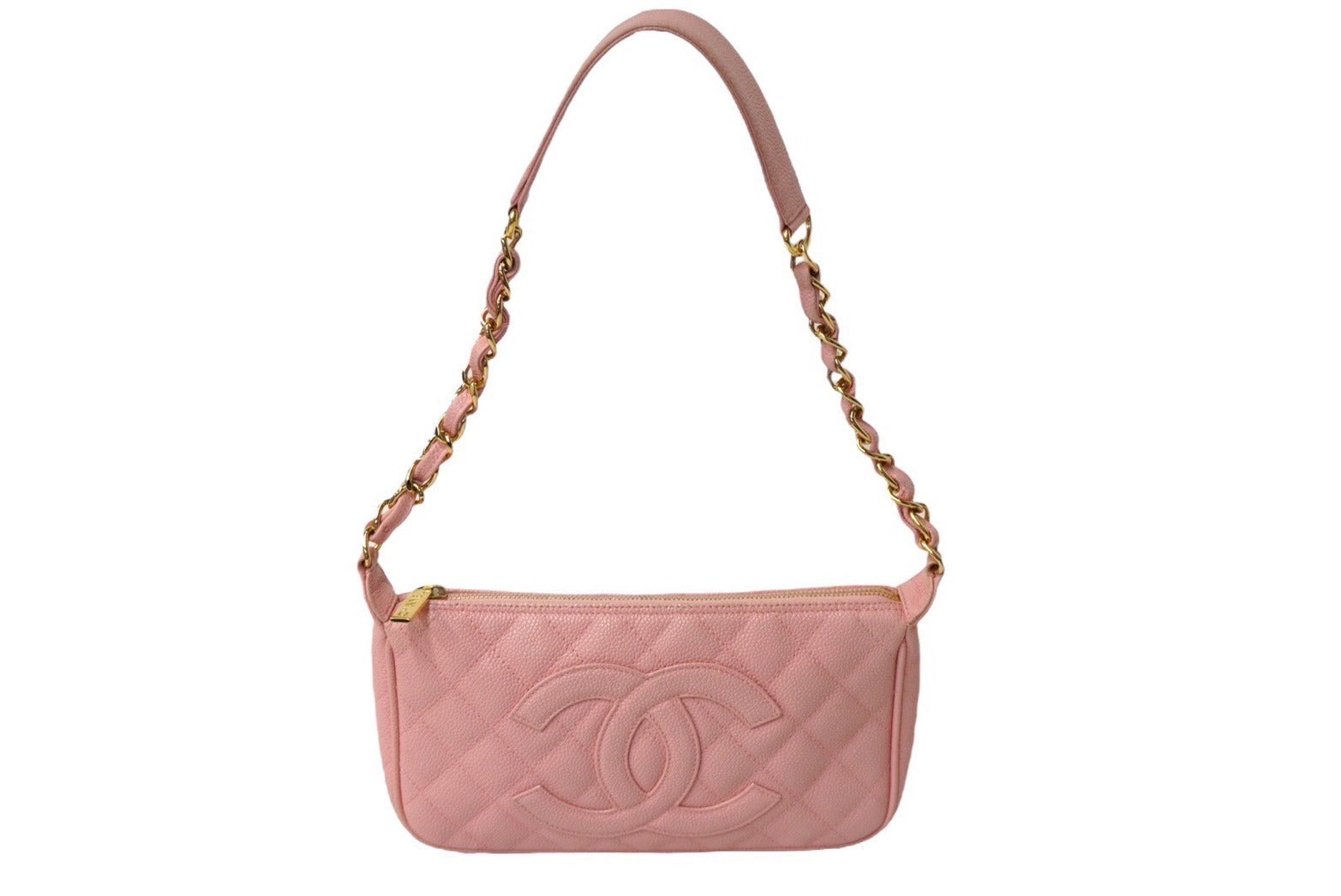 CHANEL シャネル 月見型 ワンショルダーバッグ ポーチ キャビアスキン 9番台 ピンク 美品 中古 62456 – Casanova  Vintage