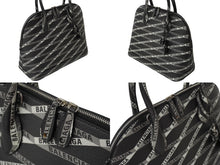 画像をギャラリービューアに読み込む, 極美品 BALENCIAGA バレンシアガ ハンドバッグ ヴィル トップハンドル ストラップ欠品 ロゴプリント ブラック グレー 中古 62481