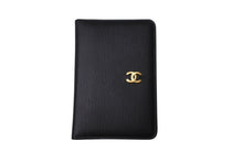 画像をギャラリービューアに読み込む, CHANEL シャネル 手帳カバー ココマーク 5番台 1998年 ブラック ゴールド金具 レザー 美品 中古 62494