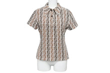 画像をギャラリービューアに読み込む, FENDI フェンディ パイル地 ズッカ柄 ポロシャツ ブラウン コットン グレー サイズ44 美品 中古 62529