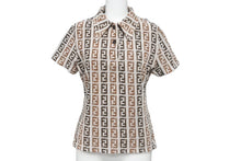 画像をギャラリービューアに読み込む, FENDI フェンディ パイル地 ズッカ柄 ポロシャツ ブラウン コットン グレー サイズ44 美品 中古 62529