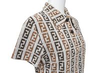 画像をギャラリービューアに読み込む, FENDI フェンディ パイル地 ズッカ柄 ポロシャツ ブラウン コットン グレー サイズ44 美品 中古 62529