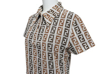 画像をギャラリービューアに読み込む, FENDI フェンディ パイル地 ズッカ柄 ポロシャツ ブラウン コットン グレー サイズ44 美品 中古 62529