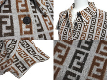 画像をギャラリービューアに読み込む, FENDI フェンディ パイル地 ズッカ柄 ポロシャツ ブラウン コットン グレー サイズ44 美品 中古 62529