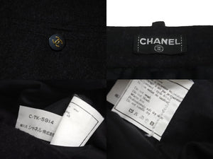 CHANEL Side Ribbon Pants Ribbon Tape Logo Here Mark Button Size 36 Black Good Condition Used 62531