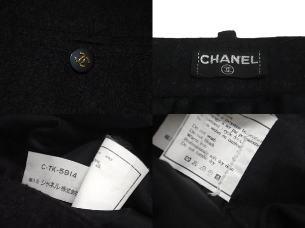 CHANEL Side Ribbon Pants Ribbon Tape Logo Here Mark Button Size 36 Black Good Condition Used 62531
