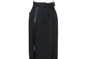 CHANEL Side Ribbon Pants Ribbon Tape Logo Here Mark Button Size 36 Black Good Condition Used 62531