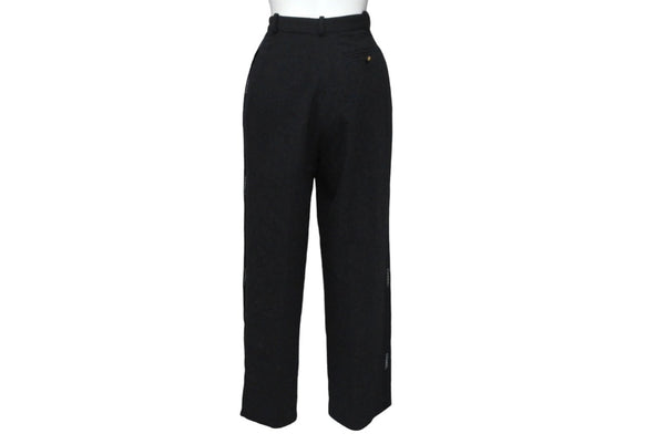 CHANEL Side Ribbon Pants Ribbon Tape Logo Here Mark Button Size 36 Black Good Condition Used 62531