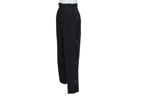 CHANEL Side Ribbon Pants Ribbon Tape Logo Here Mark Button Size 36 Black Good Condition Used 62531