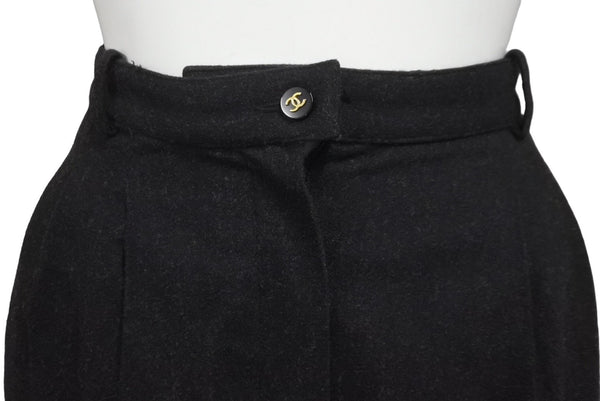 CHANEL Side Ribbon Pants Ribbon Tape Logo Here Mark Button Size 36 Black Good Condition Used 62531