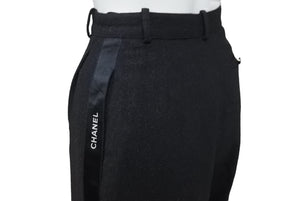 CHANEL Side Ribbon Pants Ribbon Tape Logo Here Mark Button Size 36 Black Good Condition Used 62531