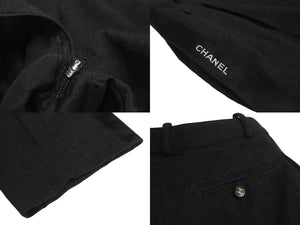 CHANEL Side Ribbon Pants Ribbon Tape Logo Here Mark Button Size 36 Black Good Condition Used 62531