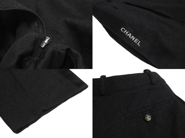 CHANEL Side Ribbon Pants Ribbon Tape Logo Here Mark Button Size 36 Black Good Condition Used 62531