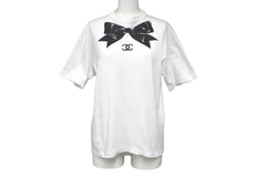 CHANEL Coco Mark Ribbon Print Short Sleeve T-shirt White Black No Quality Tag Good Condition Used 62533