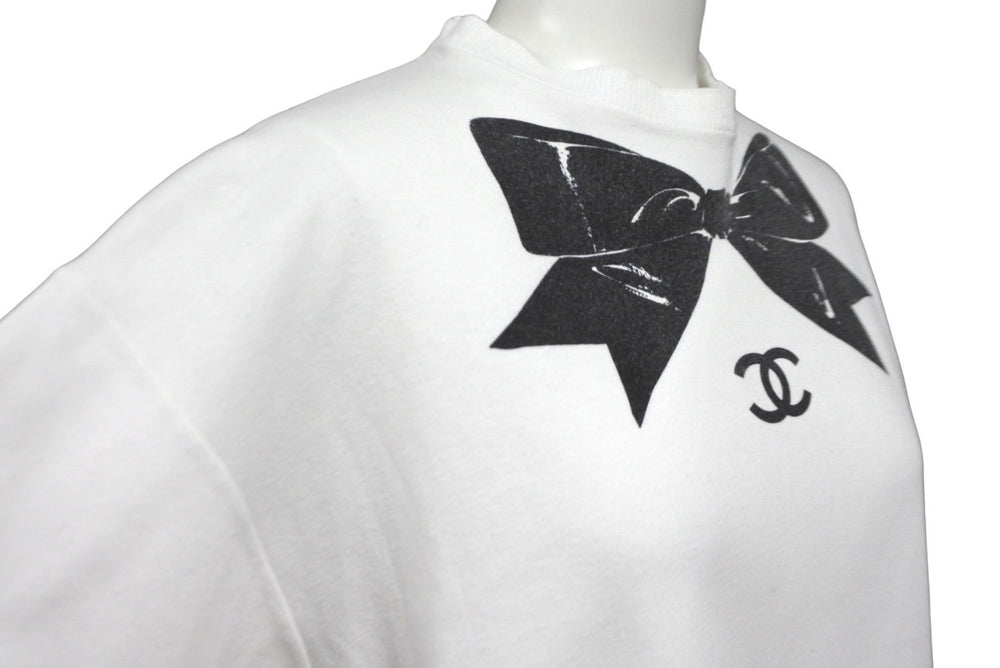 CHANEL Coco Mark Ribbon Print Short Sleeve T-shirt White Black No Quality Tag Good Condition Used 62533
