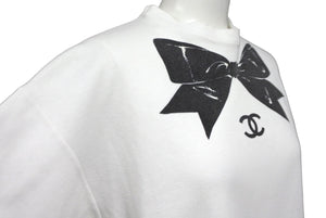 CHANEL Coco Mark Ribbon Print Short Sleeve T-shirt White Black No Quality Tag Good Condition Used 62533