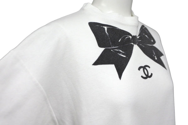 CHANEL Coco Mark Ribbon Print Short Sleeve T-shirt White Black No Quality Tag Good Condition Used 62533