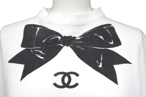 CHANEL Coco Mark Ribbon Print Short Sleeve T-shirt White Black No Quality Tag Good Condition Used 62533