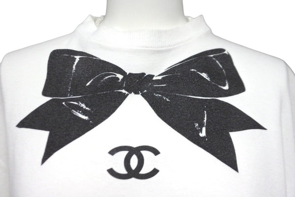 CHANEL Coco Mark Ribbon Print Short Sleeve T-shirt White Black No Quality Tag Good Condition Used 62533