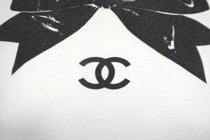 CHANEL Coco Mark Ribbon Print Short Sleeve T-shirt White Black No Quality Tag Good Condition Used 62533