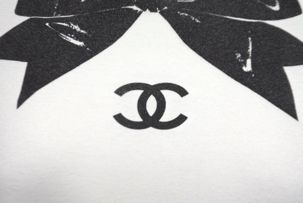 CHANEL Coco Mark Ribbon Print Short Sleeve T-shirt White Black No Quality Tag Good Condition Used 62533