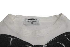 CHANEL Coco Mark Ribbon Print Short Sleeve T-shirt White Black No Quality Tag Good Condition Used 62533