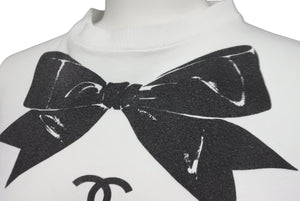CHANEL Coco Mark Ribbon Print Short Sleeve T-shirt White Black No Quality Tag Good Condition Used 62533
