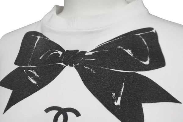 CHANEL Coco Mark Ribbon Print Short Sleeve T-shirt White Black No Quality Tag Good Condition Used 62533