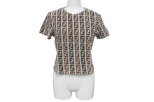 画像をギャラリービューアに読み込む, 極美品 FENDI フェンディ 半袖Ｔシャツ サイズ42 ズッカ 総柄 D-OS-9300DW コットン ナイロン ブラウン グレー 中古 62534