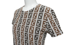 画像をギャラリービューアに読み込む, 極美品 FENDI フェンディ 半袖Ｔシャツ サイズ42 ズッカ 総柄 D-OS-9300DW コットン ナイロン ブラウン グレー 中古 62534