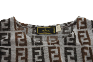 極美品 FENDI フェンディ 半袖Ｔシャツ サイズ42 ズッカ 総柄 D-OS-9300DW コットン ナイロン ブラウン グレー 中古 62534